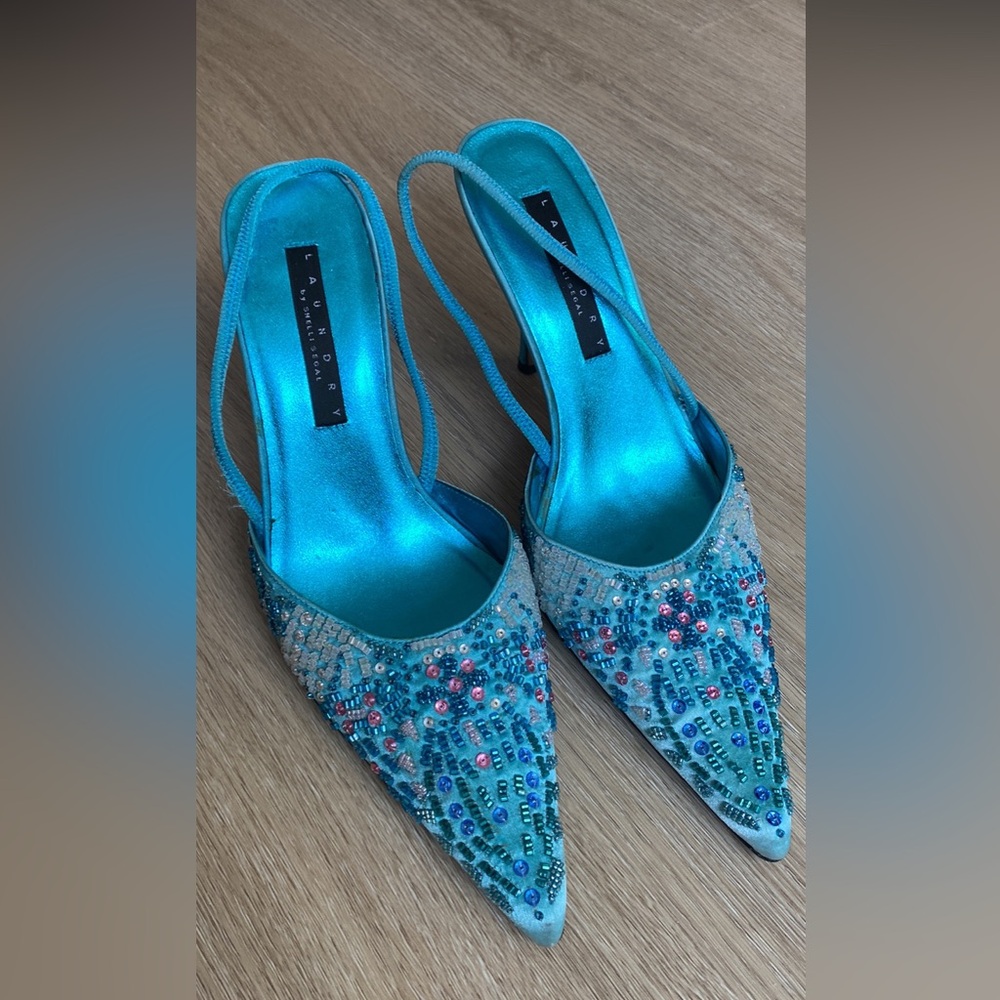 Laundry Blue Beaded Heels (Size Women 6)